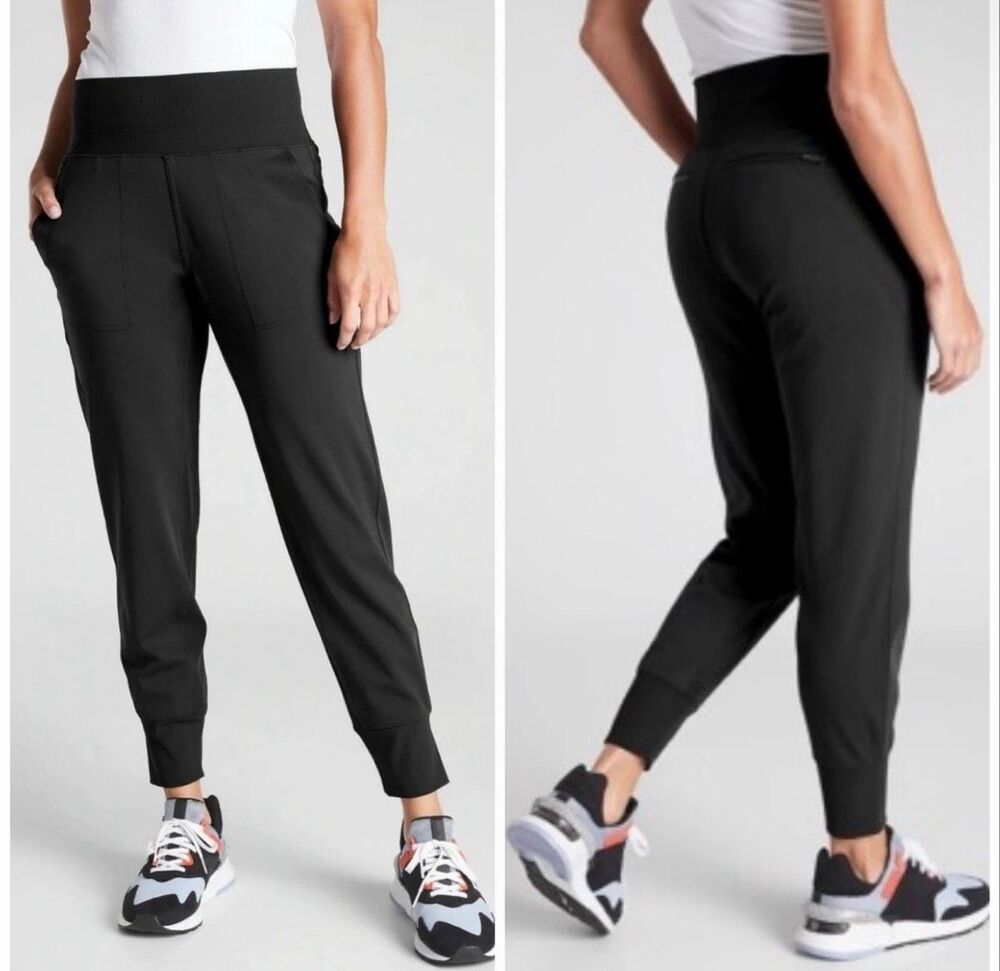 Athleta Venice High Rise Jogger Pants Large Black Zip Pockets Stretch Active #77